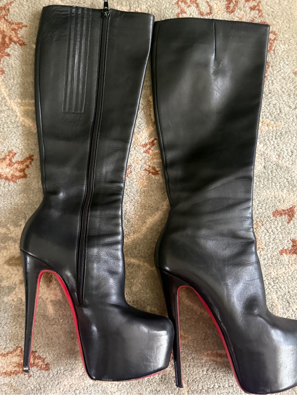 Christian Louboutin Black Leather Over-the-Knee Platform Stilettos - Picture 11 of 16